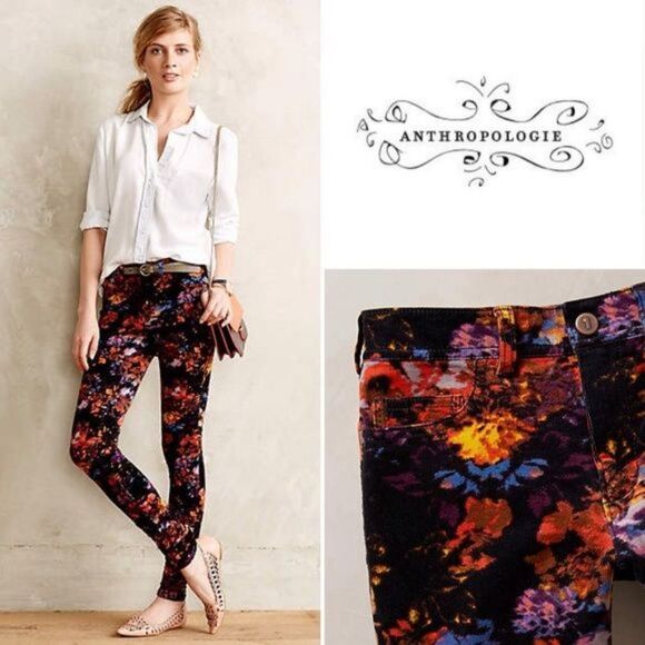 Anthropologie Pants - Anthropologie Pilcro and the Letterpress Serif Floral Corduroy Skinny Pants 26